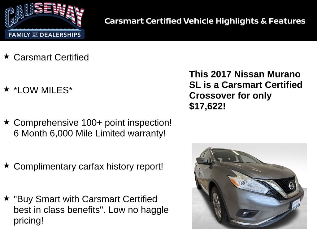Certified 2017 Nissan Murano SL with VIN 5N1AZ2MH3HN176671 for sale in Stafford Township, NJ