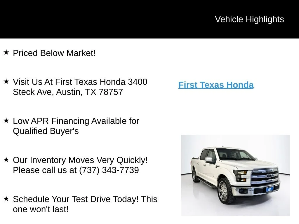 Used 2015 White Platinum Clearcoat Metallic Ford Lariat image 10