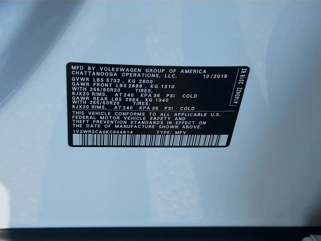 Certified Used 2019 Pure White Volkswagen 3.6L V6 SE w/Technology image 37