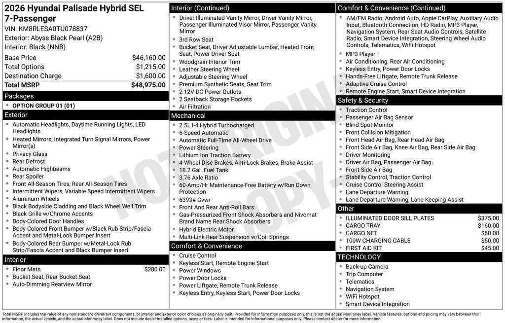 New 2026 Abyss Black Hyundai SEL 7P image 39