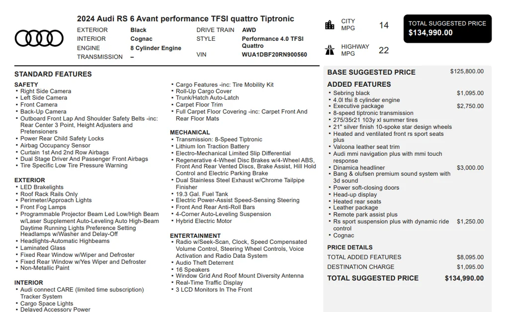 2024 Audi RS 6 Avant performance 4.0T