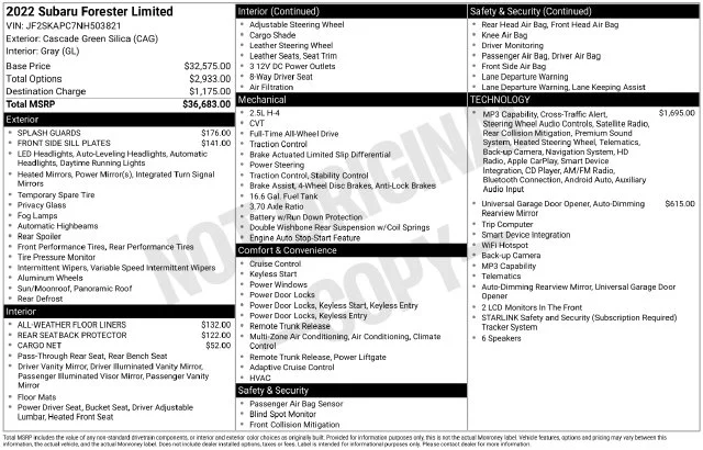 Used 2022 Green Subaru Limited image 39