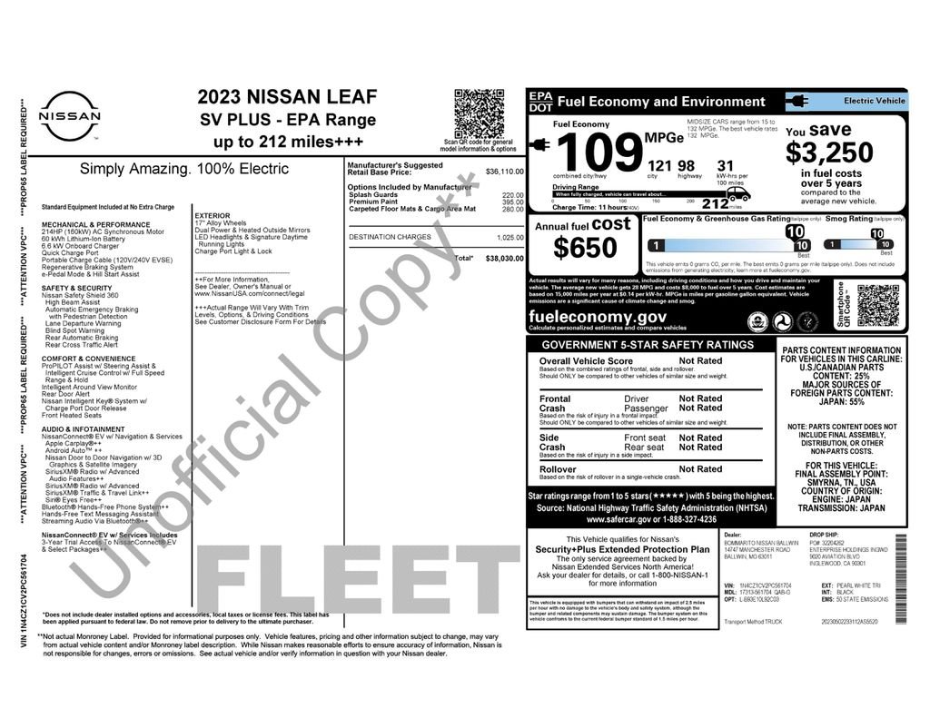 Used 2023 Nissan Leaf SV Plus with VIN 1N4CZ1CV2PC561704 for sale in Olympia, WA