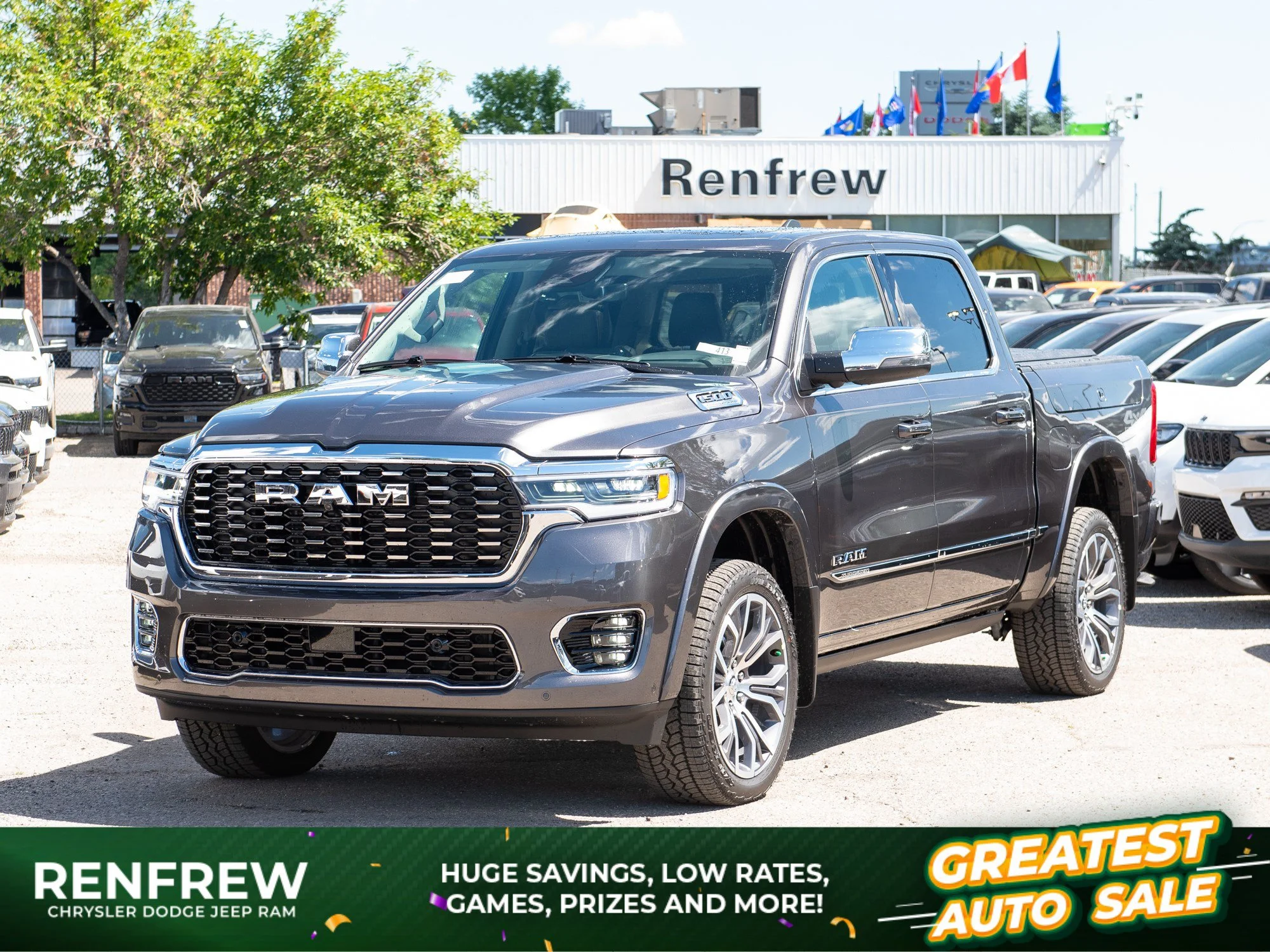 New 2026 Grey RAM Tungsten* Crew Cab 4x4, 540 HP, RamBox, Klipsch Audio, Massage Seats image 1