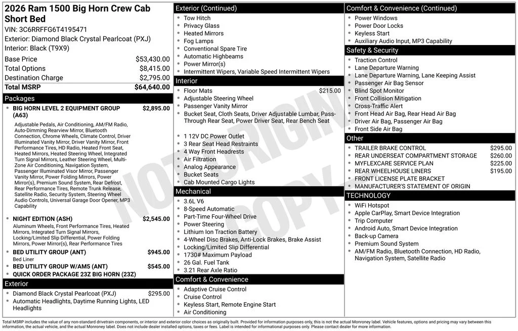 New 2026 Diamond Black Crystal Pearl-Coat Exterior Paint RAM Big Horn/Lone Star image 6