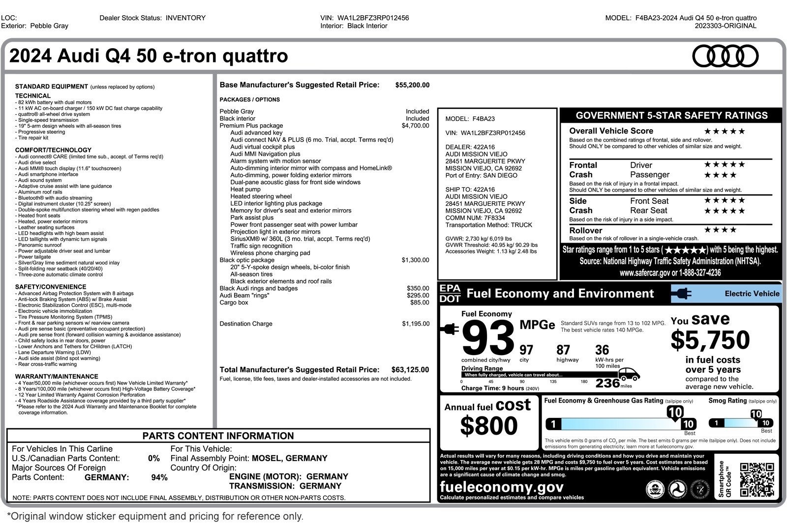 Used 2024 Audi Q4 e-tron Premium Plus with VIN WA1L2BFZ3RP012456 for sale in Costa Mesa, CA