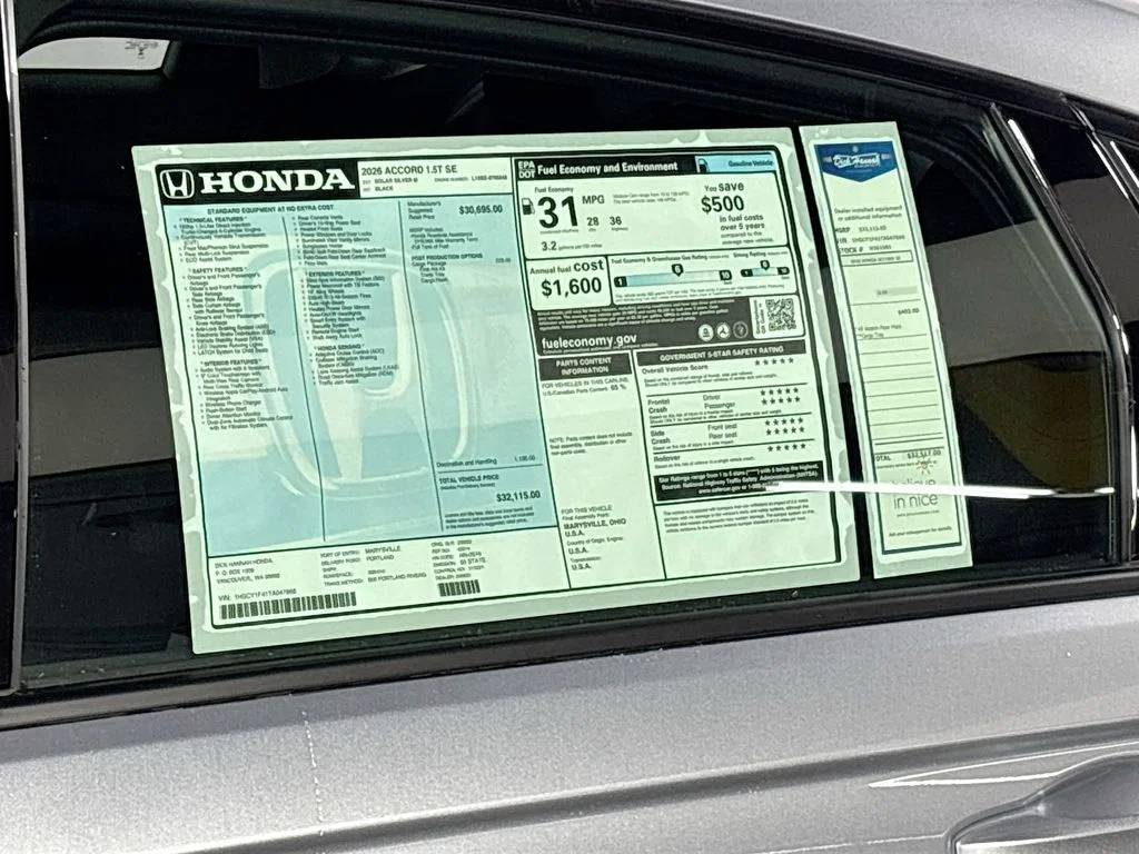 New 2026 Solar Silver Metallic Honda SE image 24