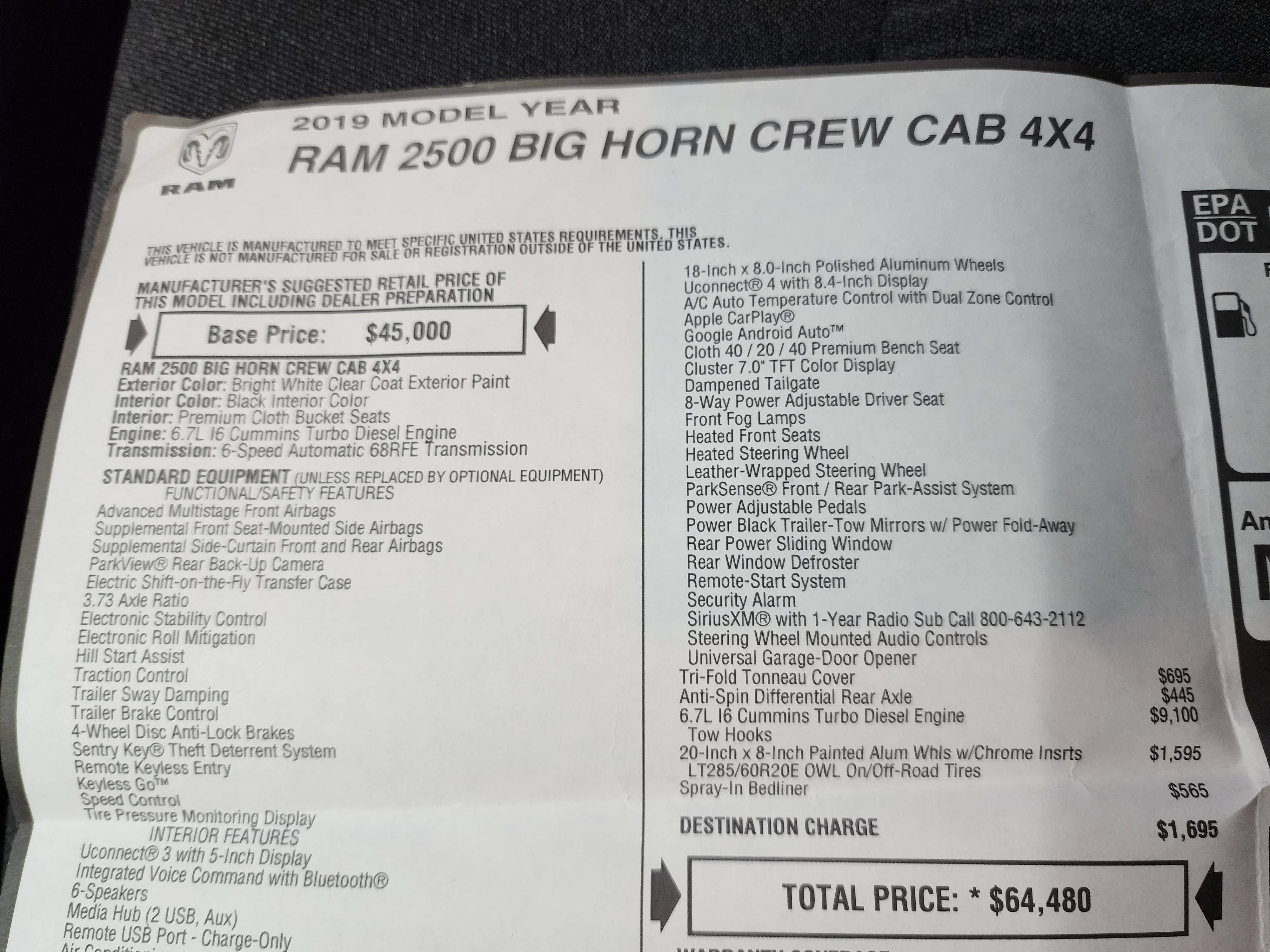 Used 2019 Bright White Clearcoat Ram Big Horn image 48