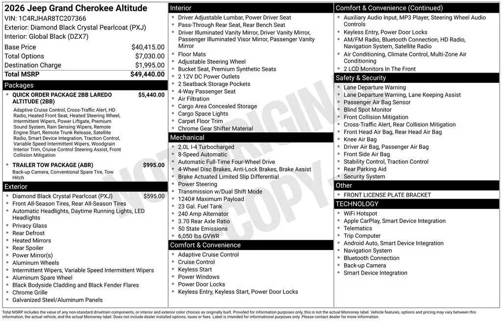 New 2026 Diamond Black Crystal Pearl-Coat Exterior Paint Jeep Altitude image 4