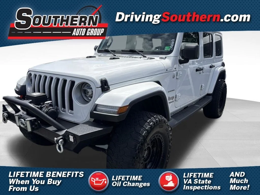 Used 2020 White Jeep Unlimited Sahara image 1