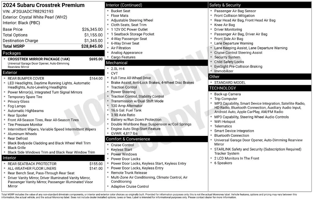 Used 2024 White Subaru Premium image 4