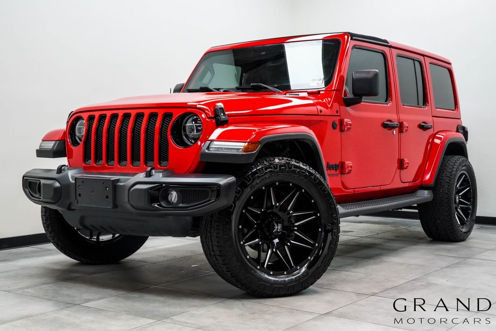Used 2021 Red Jeep Unlimited Sahara Altitude image 1