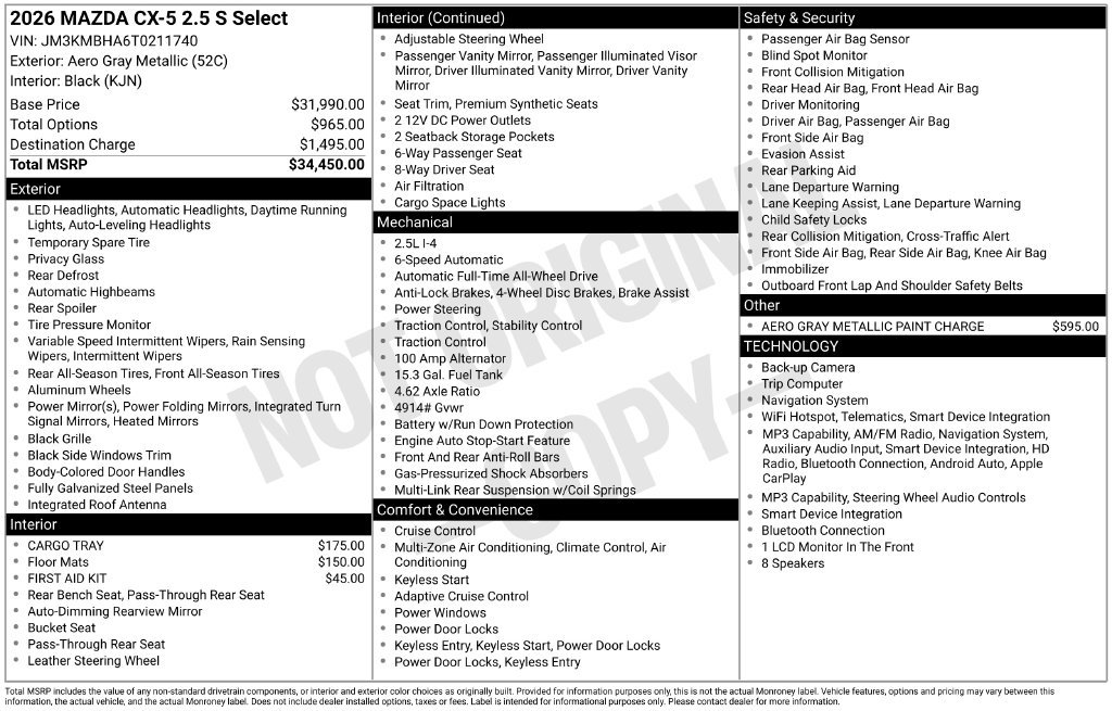 New 2026 Aero Gray Metallic Mazda 2.5 S Select AWD image 3