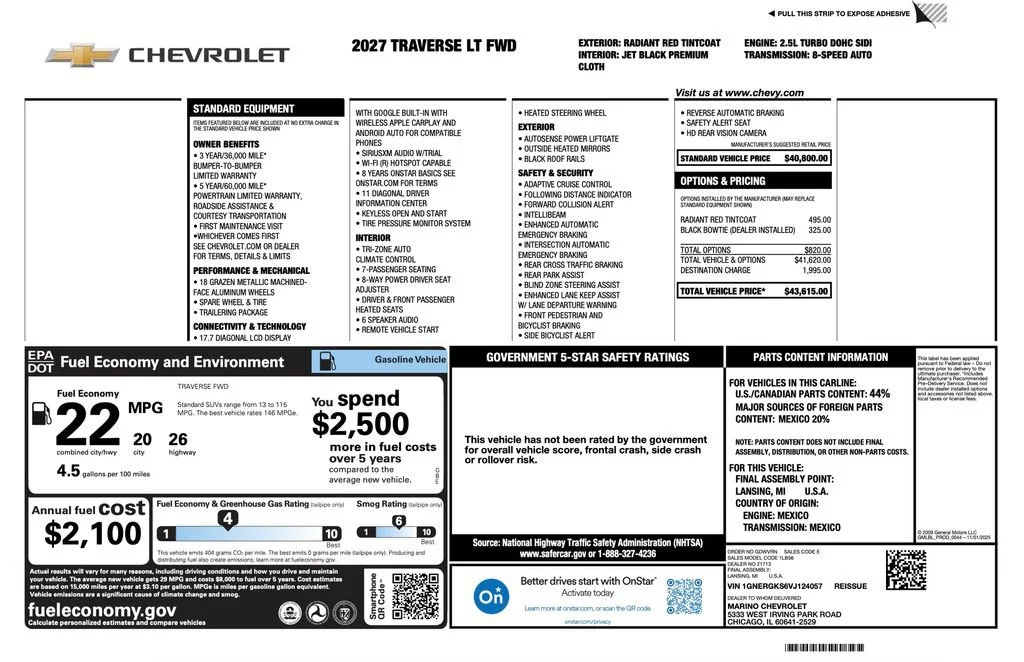 New 2027 Radiant Red Tintcoat Chevrolet LT image 2