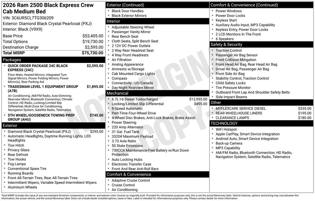 New 2026 Diamond Black Crystal Pearl-Coat Exterior Paint RAM Black Express image 5
