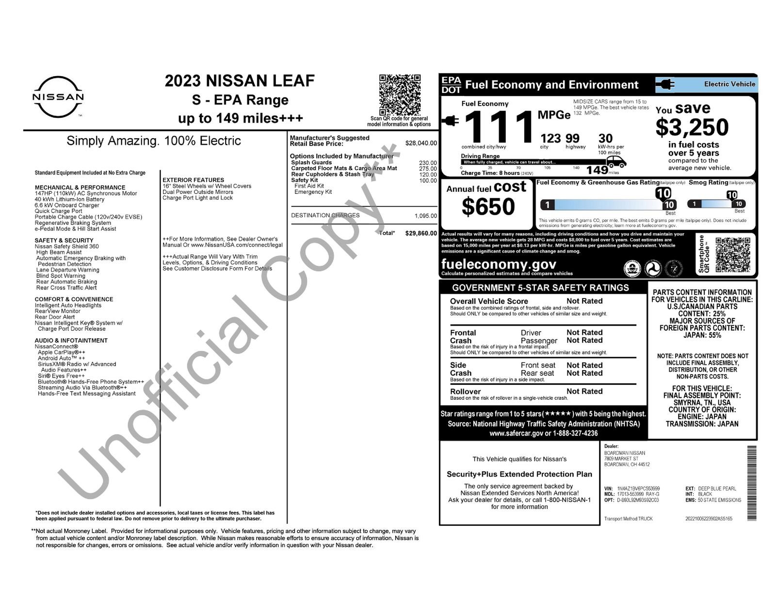 Certified 2023 Nissan Leaf S with VIN 1N4AZ1BV6PC553999 for sale in North Olmsted, OH