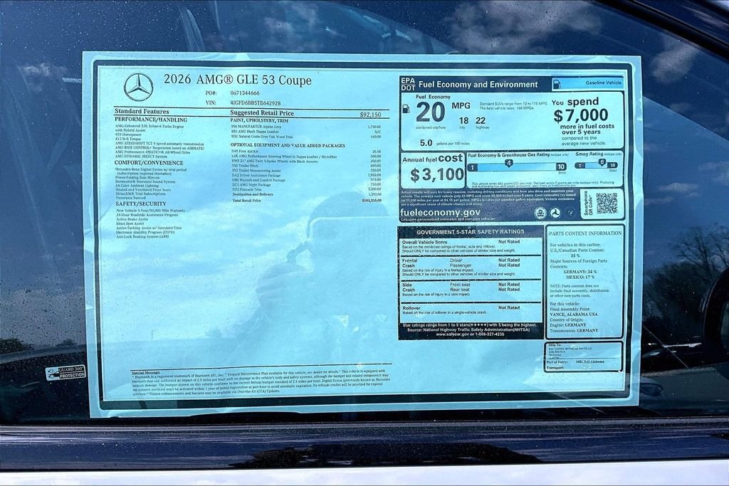 New 2026 MANUFAKTUR Alpine Grey Mercedes-Benz AMG® GLE 53 4MATIC+ Coupe image 13