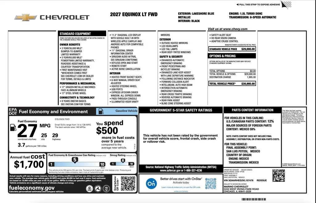 New 2027 Lakeshore Blue Metallic Chevrolet LT image 2