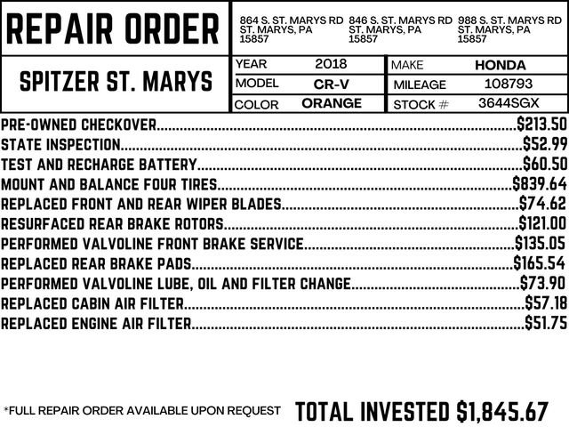 Used 2018 Honda CR-V EX with VIN 7FARW2H59JE055328 for sale in Saint Marys, PA