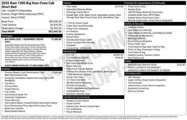 New 2026 Bright White Clear-Coat Exterior Paint RAM Big Horn/Lone Star image 28