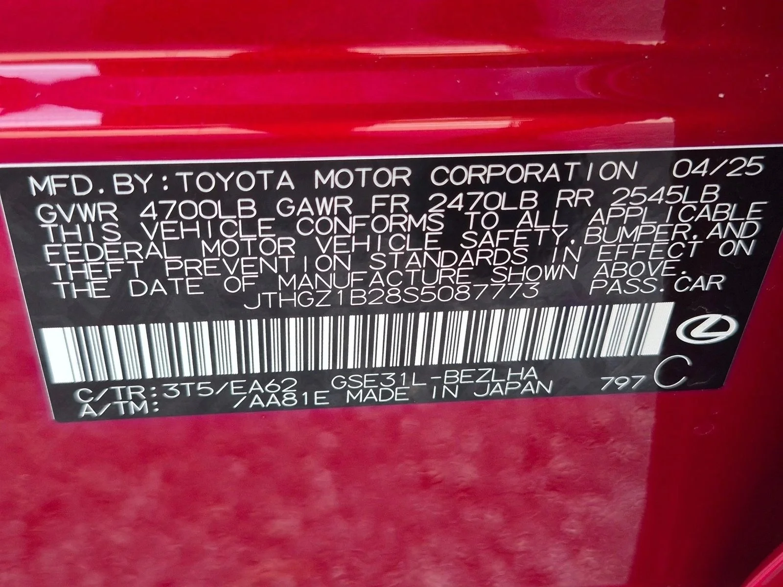 Certified Used 2025 Infrared Lexus IS 350 F SPORT image 24