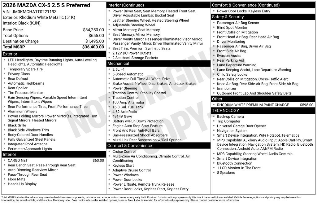 New 2026 Rhodium White Metallic Mazda 2.5 S Preferred AWD image 3