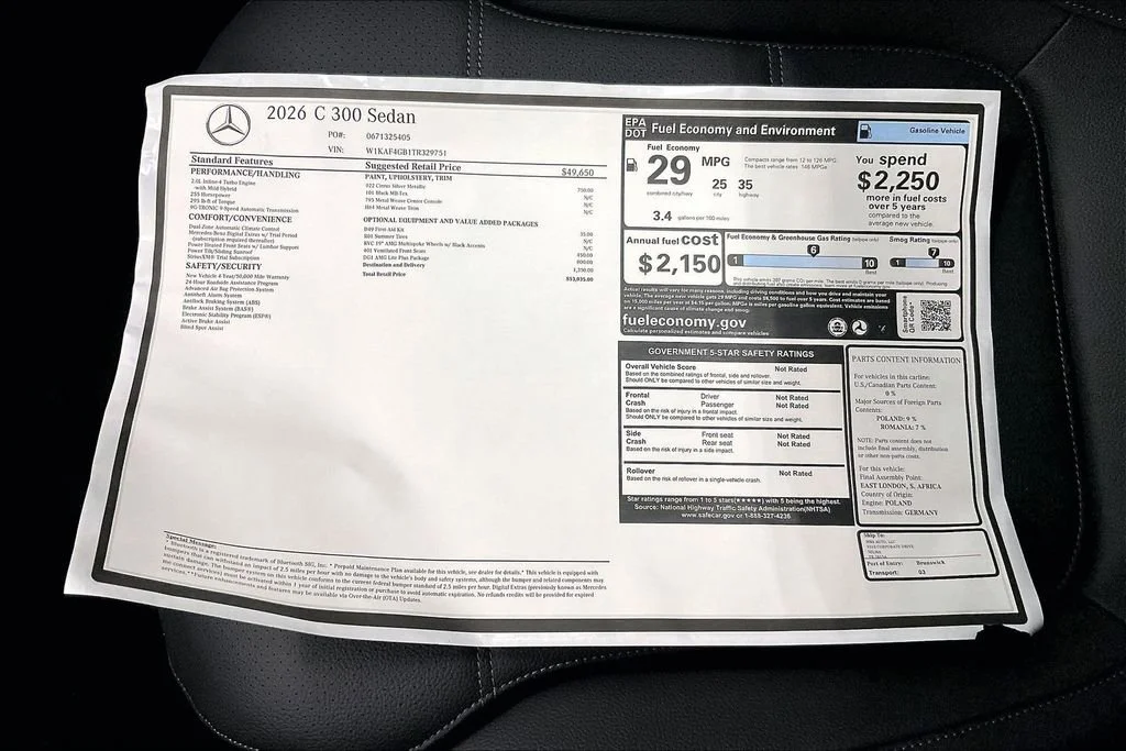 New 2026 Cirrus Silver Metallic Mercedes-Benz C 300 image 31
