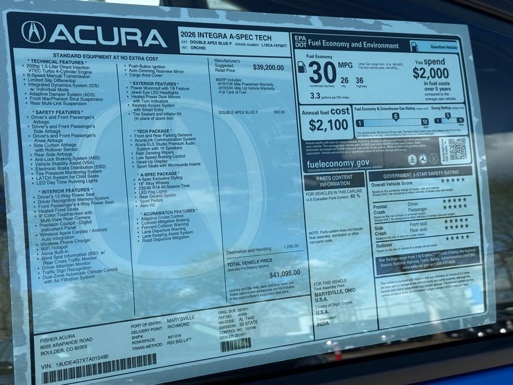 New 2026 Double Apex Blue Pearl Acura A-Spec Tech Package image 27