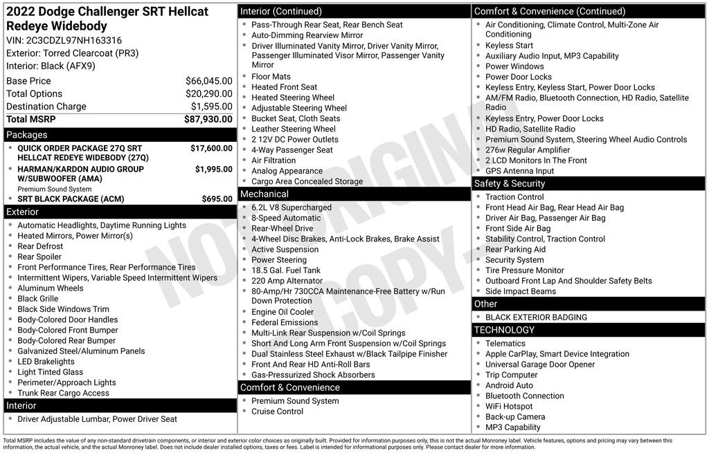 Used 2022 Red Dodge SRT Hellcat Redeye Widebody image 6