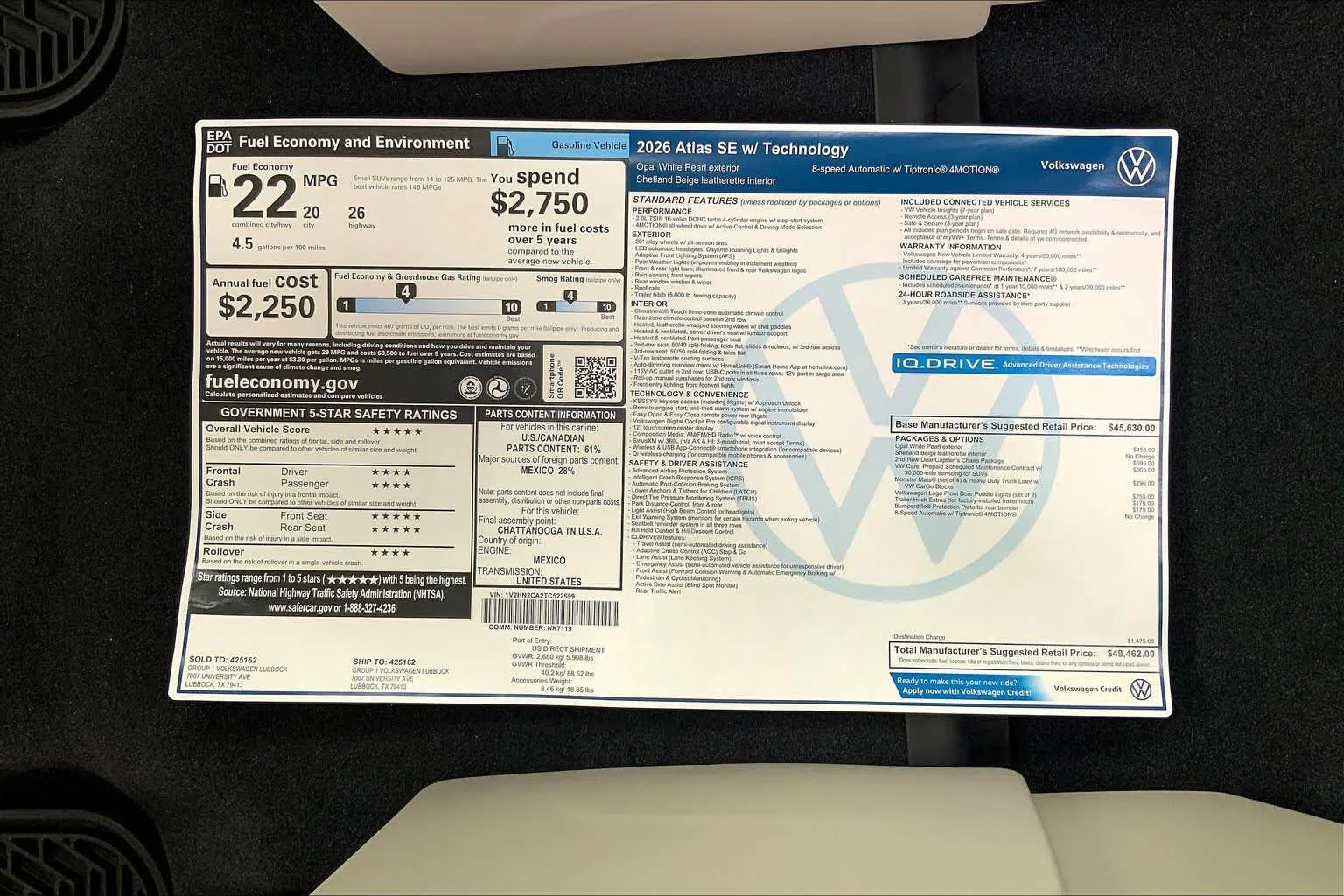 New 2026 Opal White Pearl Volkswagen 2.0T SE w/Technology image 22
