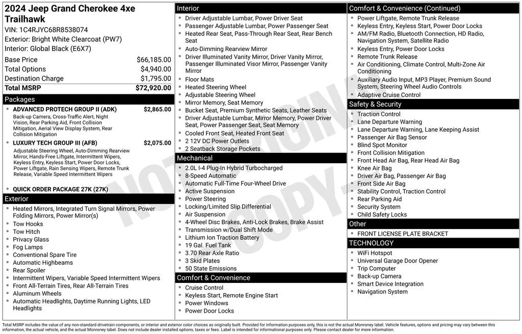 New 2024 Bright White Clearcoat Jeep Trailhawk 4xe image 6