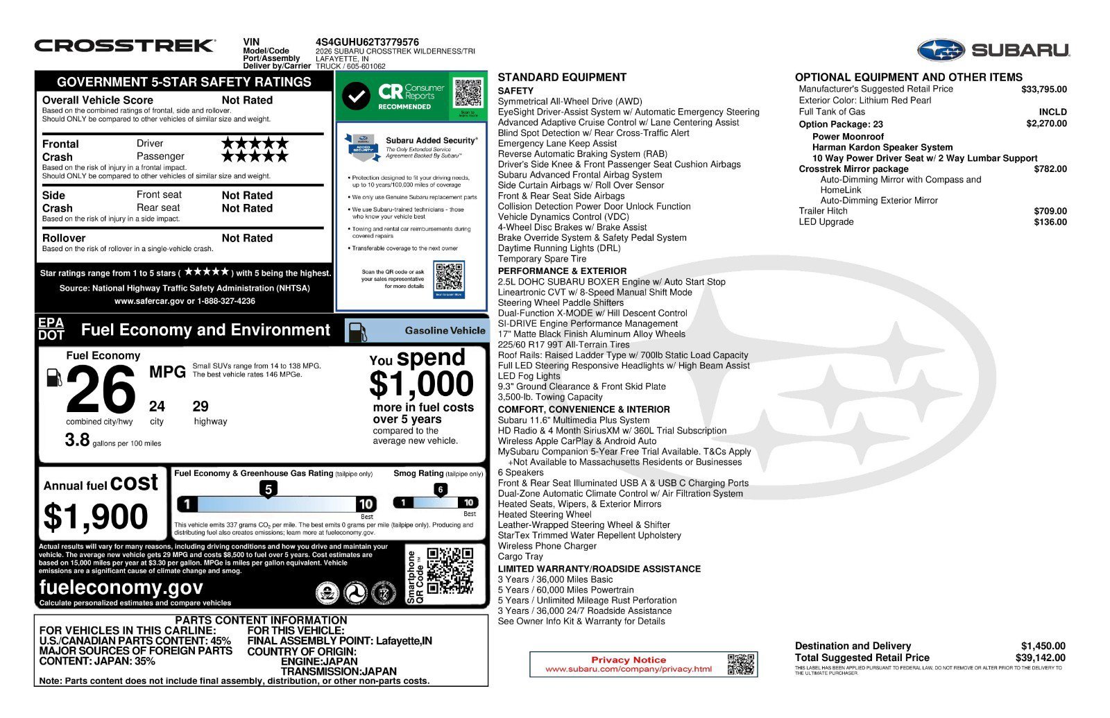 New 2026 LITHIUM RED PEARL Subaru Wilderness image 11