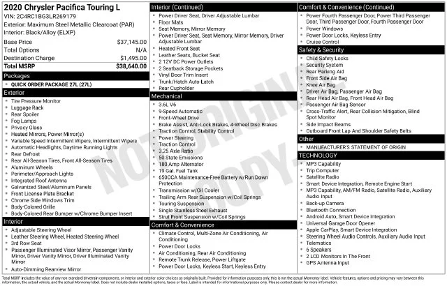 Used 2020 Gray Chrysler Touring L image 2
