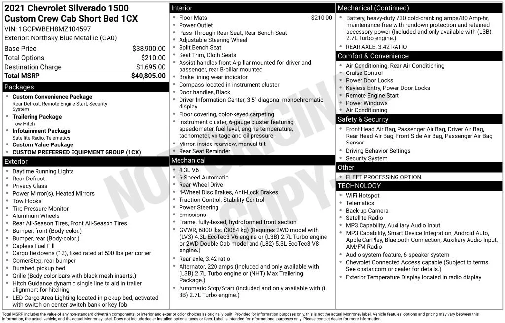 Used 2021 NORTHSKY BLUE METALLIC Chevrolet Custom image 14