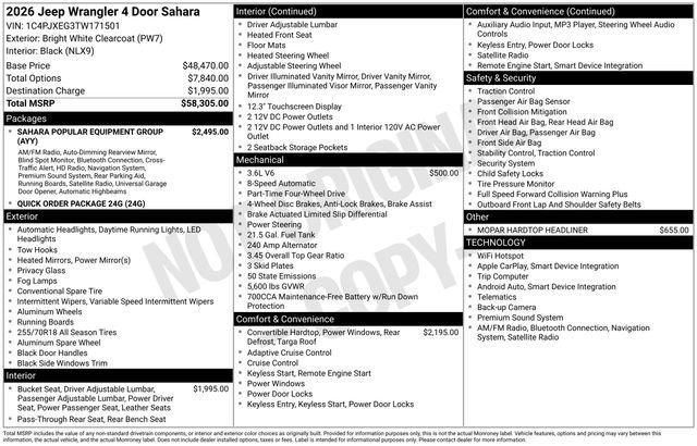 New 2026 Bright White Clear-Coat Exterior Paint Jeep Sahara image 31
