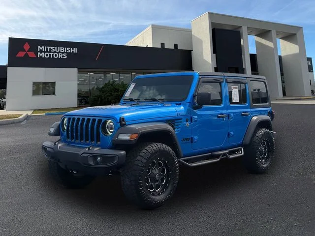 Certified Used 2021 Blue Jeep Unlimited Sport Altitude image 1