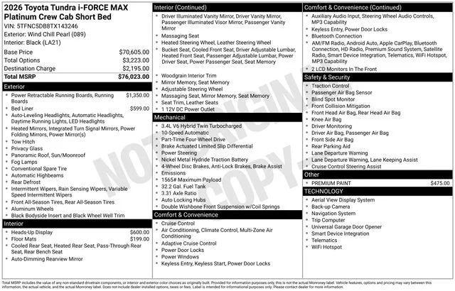 New 2026 Wind Chill Pearl Toyota Platinum i-FORCE MAX image 20
