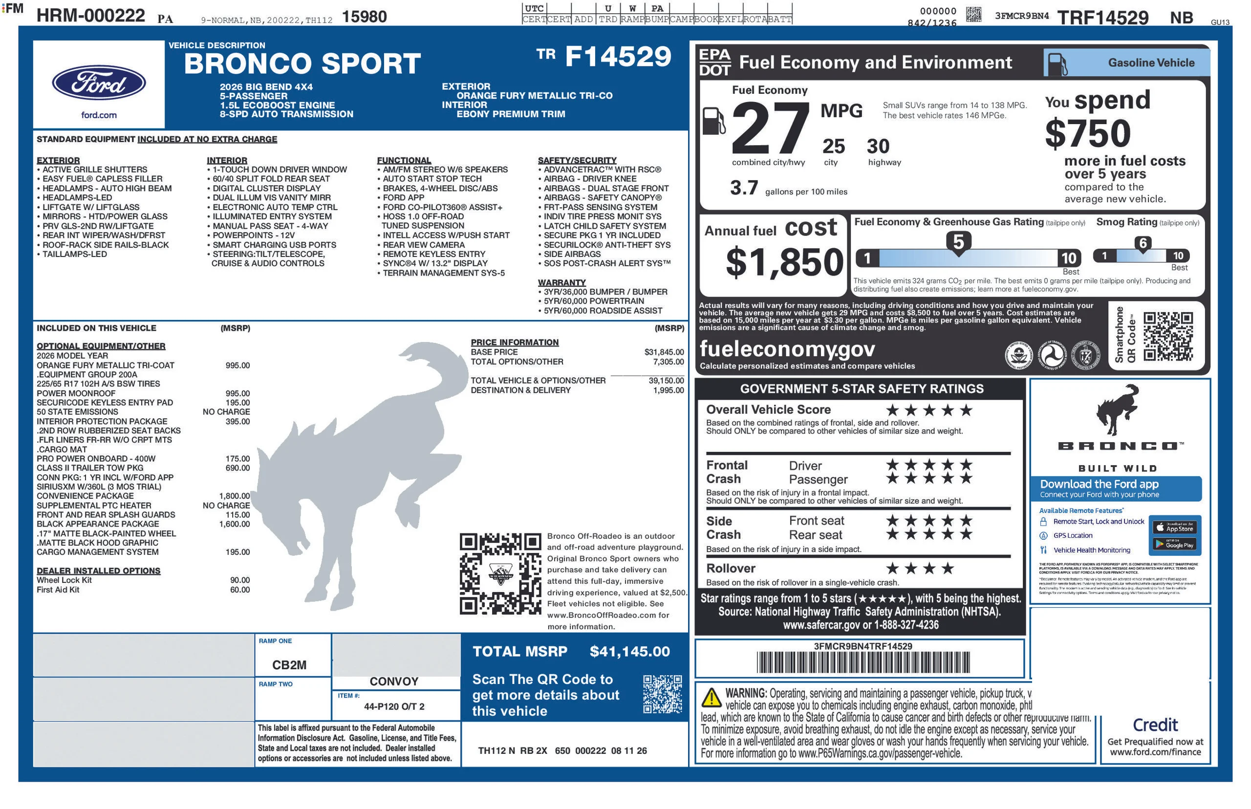 New 2026 Orange Fury Metallic Tri-Coat Ford Big Bend image 6