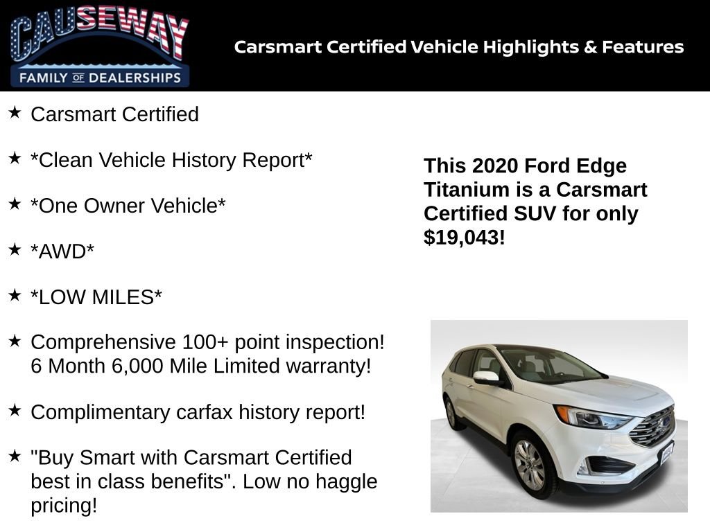 Certified 2020 Ford Edge Titanium with VIN 2FMPK4K92LBB55420 for sale in Stafford Township, NJ