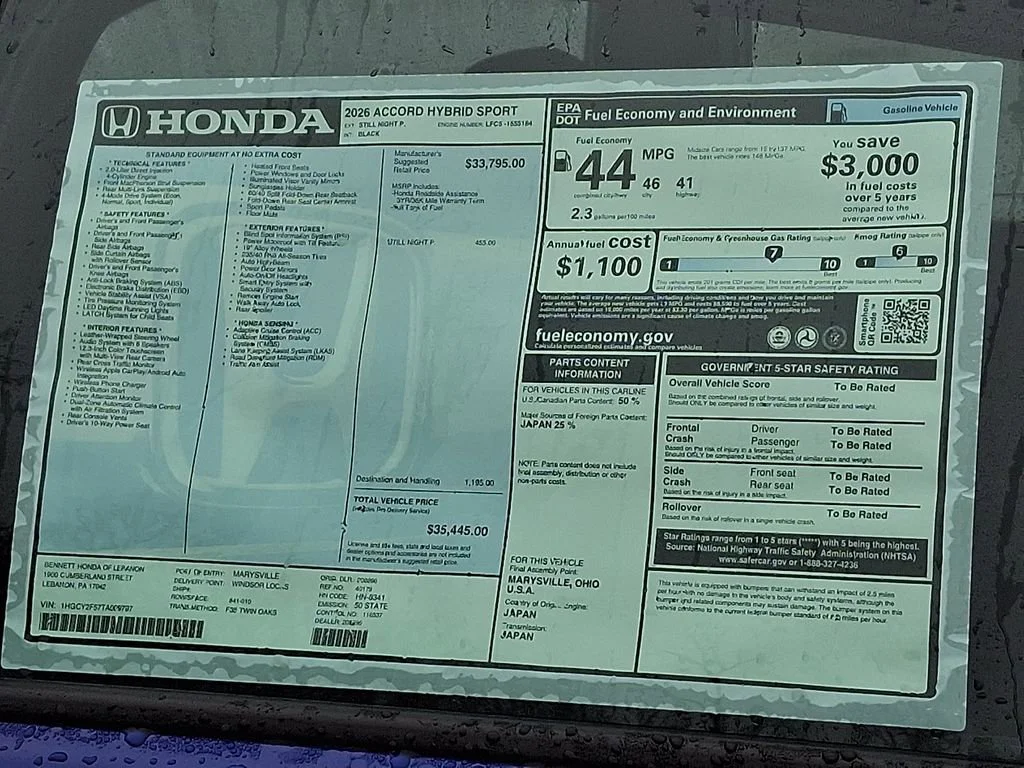 New 2026 Still Night Pearl Honda Sport image 3