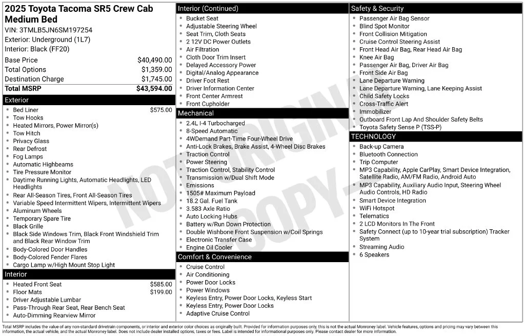 Used 2025 Underground Toyota SR5 image 1
