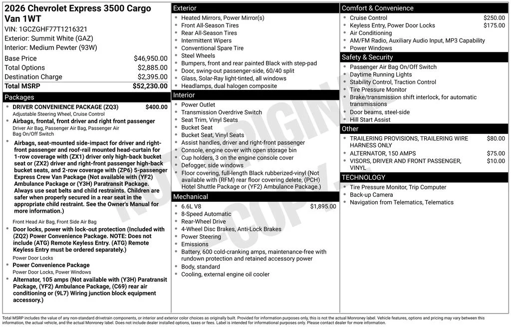 New 2026 White Chevrolet Work Van image 6