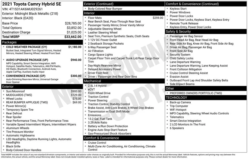 Used 2021 Black Toyota SE image 2