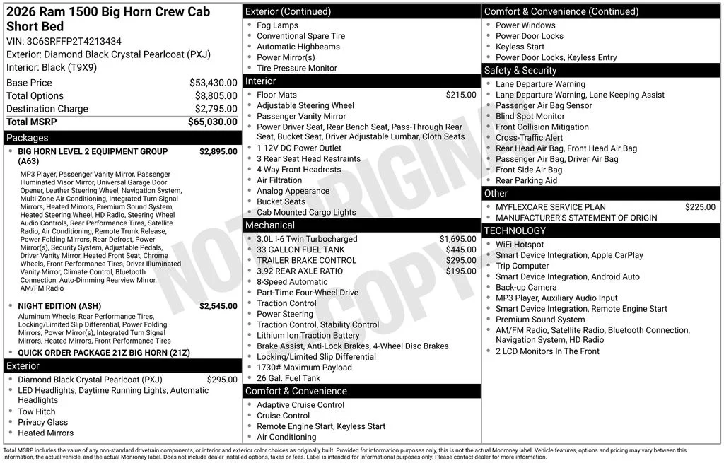 New 2026 Diamond Black Crystal Pearl-Coat Exterior Paint RAM Big Horn/Lone Star image 6
