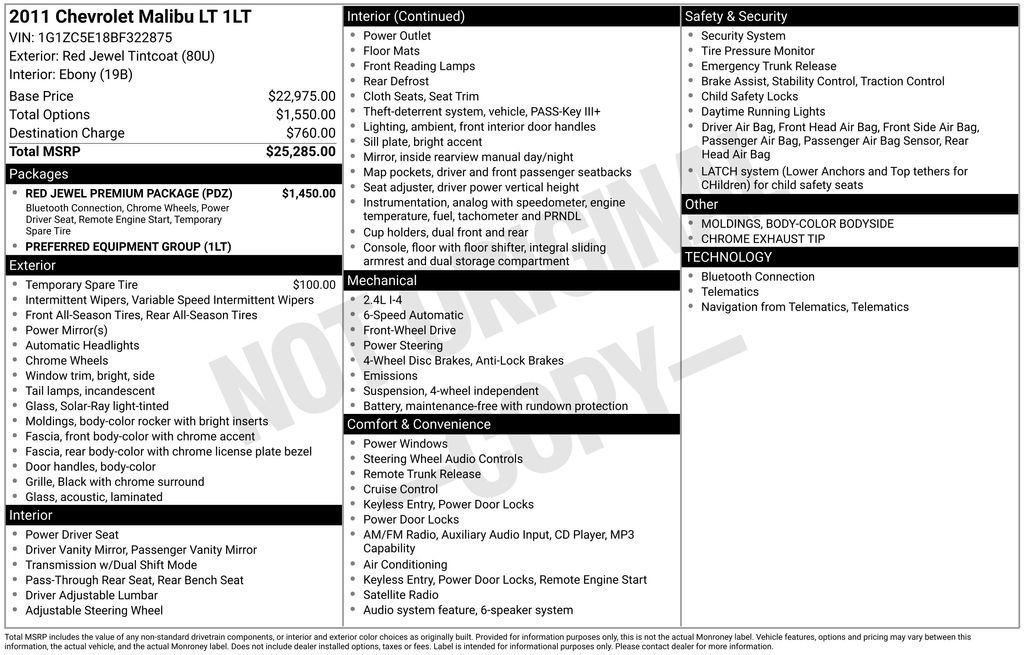 Used 2011 Red Jewel Tintcoat Chevrolet LT w/1LT image 9