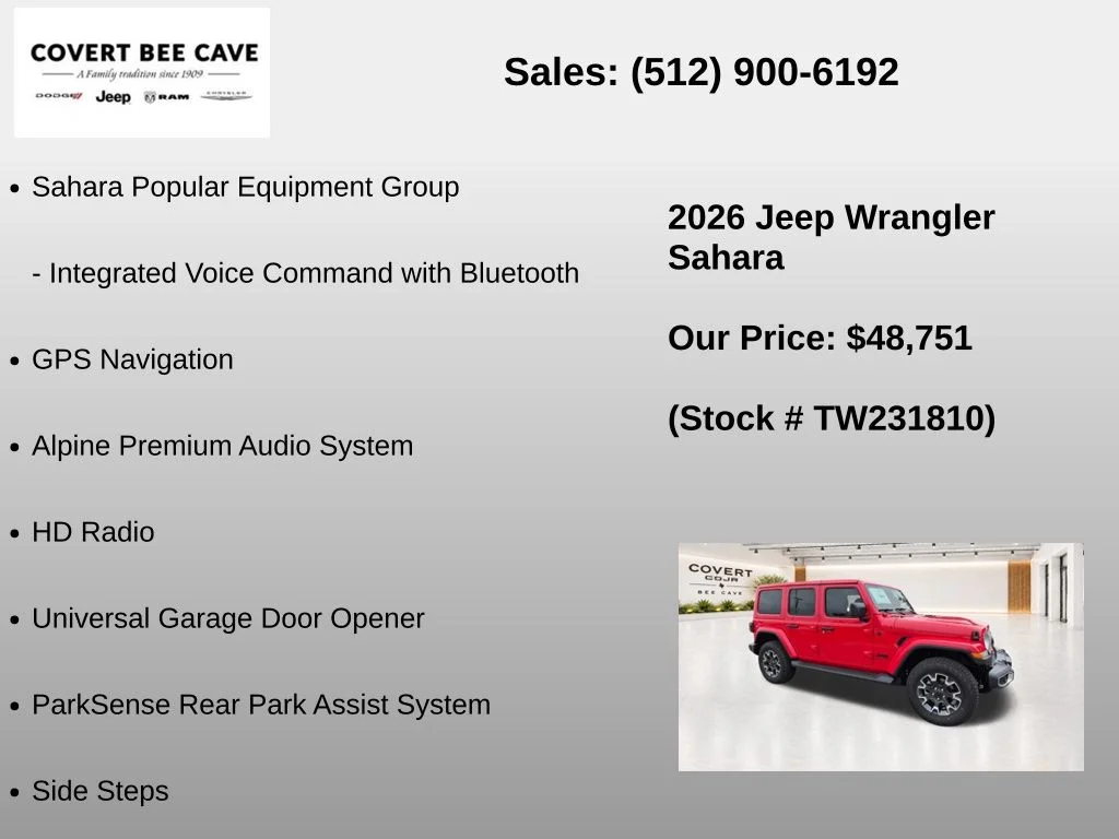 New 2026 Firecracker Red Clear-Coat Exterior Paint Jeep Sahara image 25