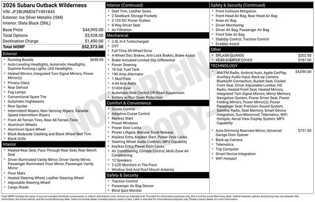 New 2026 Ice Silver Metallic Subaru Wilderness image 35