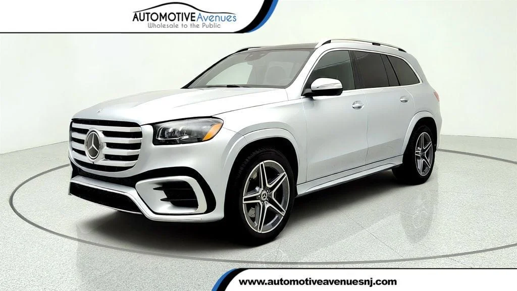 Used 2025 Cirrus Silver Metallic Mercedes-Benz GLS 450 4MATIC SUV w/ AMG® Line, Trailer Hitch & 5-Zone Climate image 1