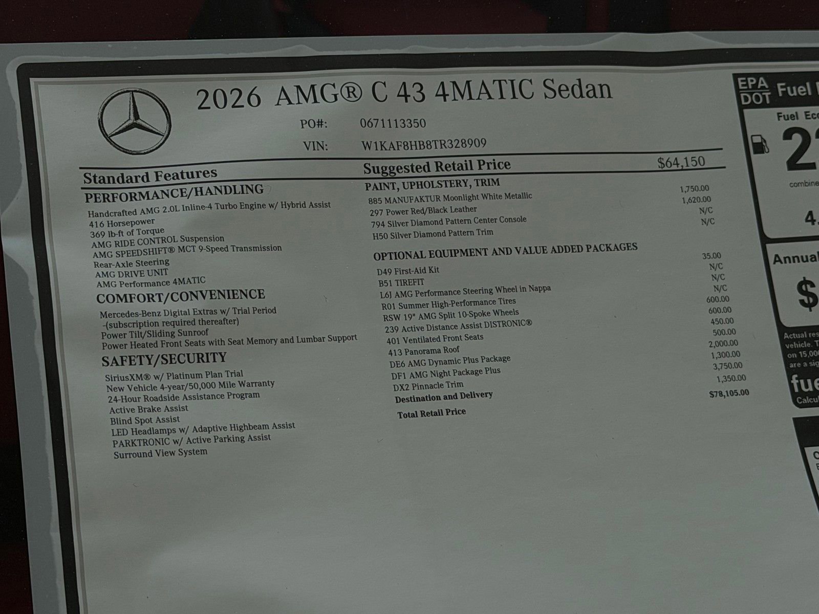 New 2026 MANUFAKTUR Moonlight White Metallic Mercedes-Benz AMG® C 43 4MATIC® Sedan image 44