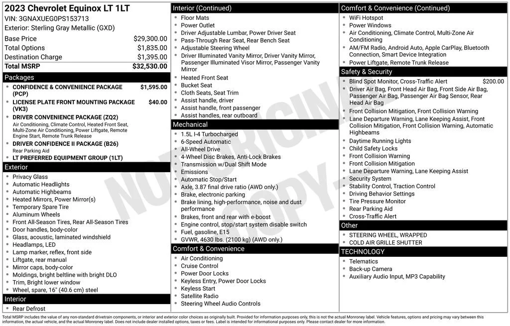 Certified 2023 Chevrolet Equinox LT with VIN 3GNAXUEG0PS153713 for sale in Orfordville, WI